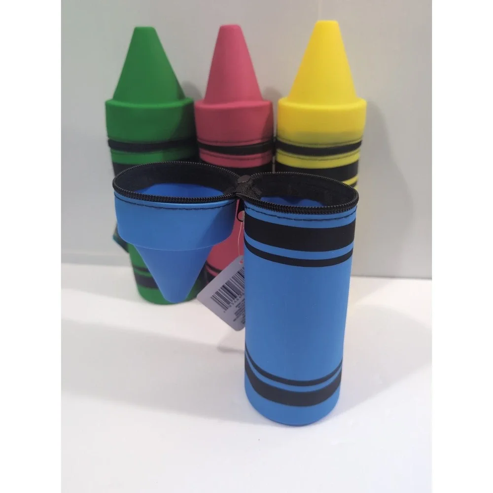New Crayon Shaped Zipper Silicone Pencil Pen Crayons Pouch Set Of 4